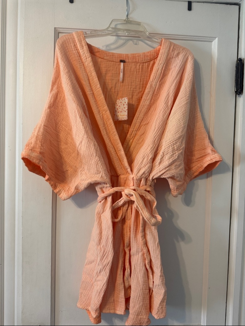 Women’s Peach/tangerine Cotton Gauze faux wrap dress - Lightweight Wrap.